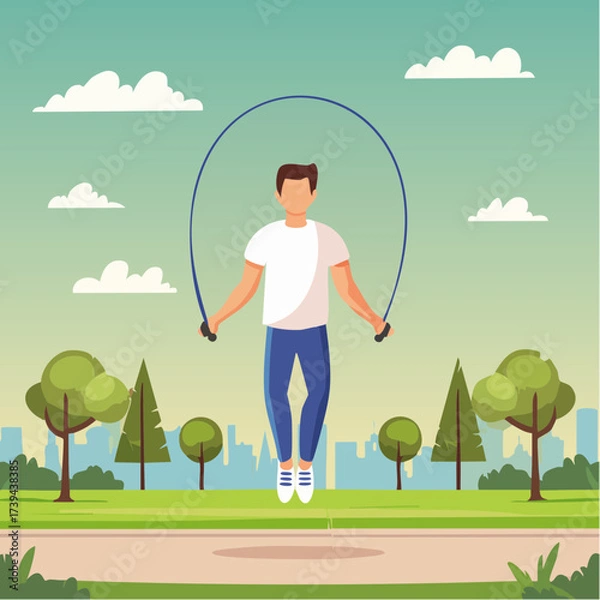 Fototapeta Man jumping rope — flat vector illustration