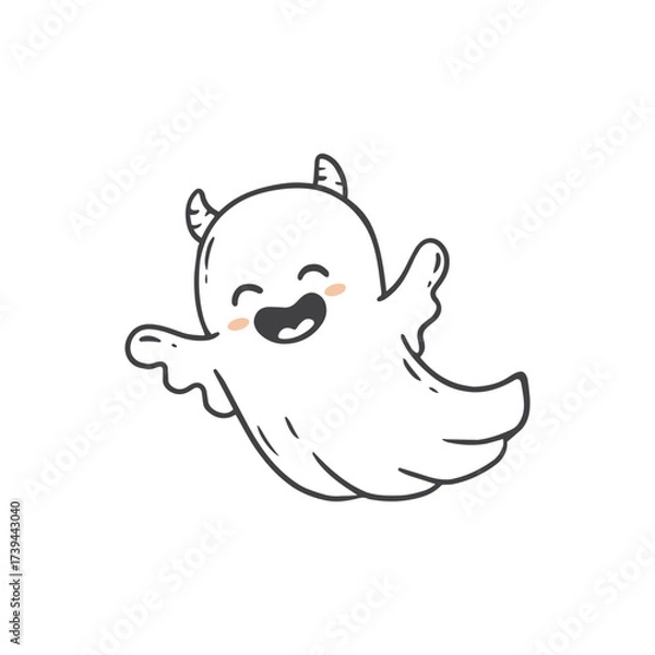 Fototapeta cute cartoon halloween ghost. Sketch of ghost on white background. Funny ghost in doodle style. Vector illustration

