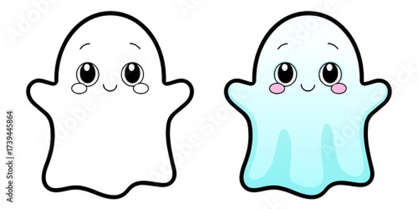 Fototapeta Cute cartoon ghost in graphic and color version on transparent background	