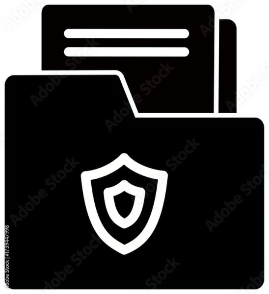 Obraz File folder protection icon. Document folder with security shield vector icon. Vector graphics and not Artificial Intelligence, logo illustration. Replaceable vector design.