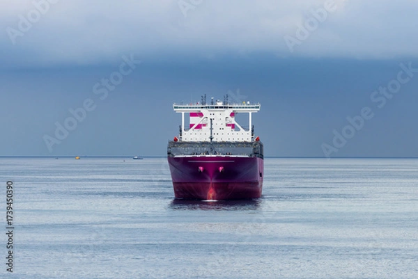Fototapeta Container ship cargo shipping business logistic import and export freight transportation by container ship in open sea, Container loading cargo freight ship boat.