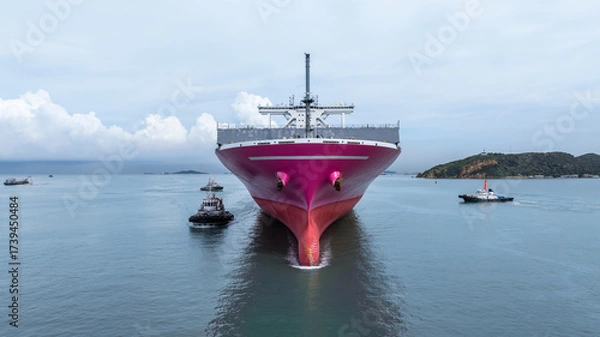 Fototapeta Container ship cargo shipping business logistic import and export freight transportation by container ship in open sea, Container loading cargo freight ship boat.
