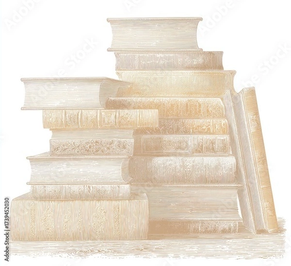 Obraz Stack of off-white, aged books with detailed spines and pages, some upright