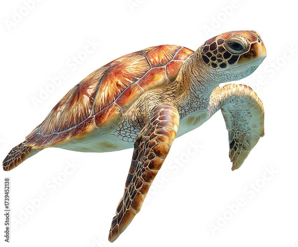 Obraz A sea turtle gracefully swims through clear blue water, isolated on transparent background