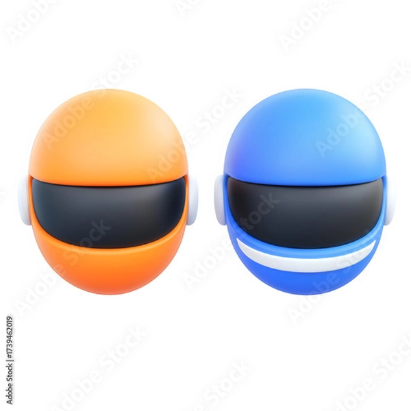 Obraz Blue and orange helmet flat 3D icon 