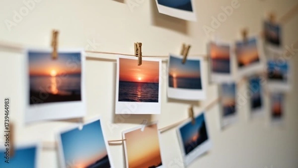 Obraz Sunset Photos Hanging On A String
