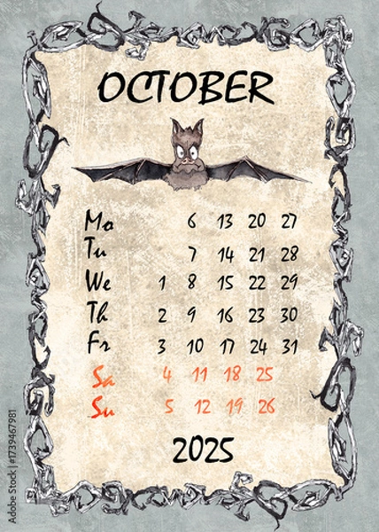 Obraz Halloween calendar October 2025 postel