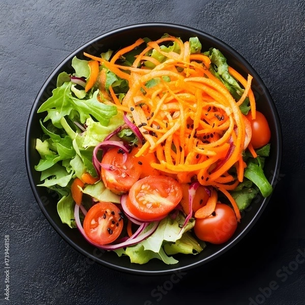 Obraz Delicious Fresh Salad Bowl with Carrot, Tomato, and Lettuce