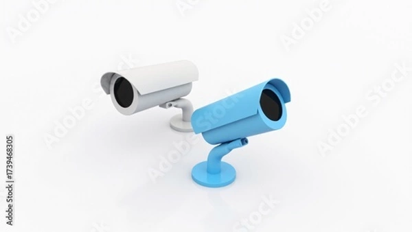 Fototapeta Two Security Cameras, Blue And White