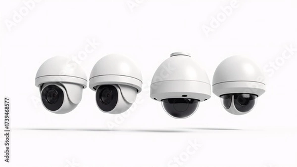 Obraz Four Dome Security Cameras On White Background