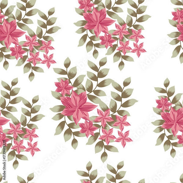 Fototapeta Print Floral  repeating seamless pattern textured  white background vector Bunch of colorful flowers modern simple wallpaper, tile , wallpaper, fabric, textile, cards, covers ,banners ,branding .