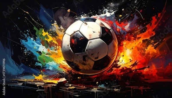 Fototapeta Abstract Artwork of a Soccer Ball with Colorful Explosive Artistic Splashes