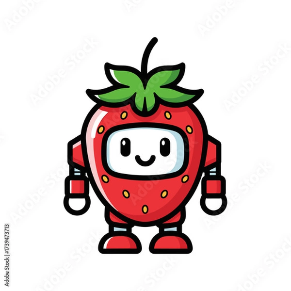 Obraz Cute Strawberry Robot Character Design.
