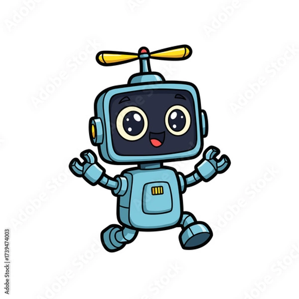 Obraz Cute cartoon robot with propeller on head and big eyes.