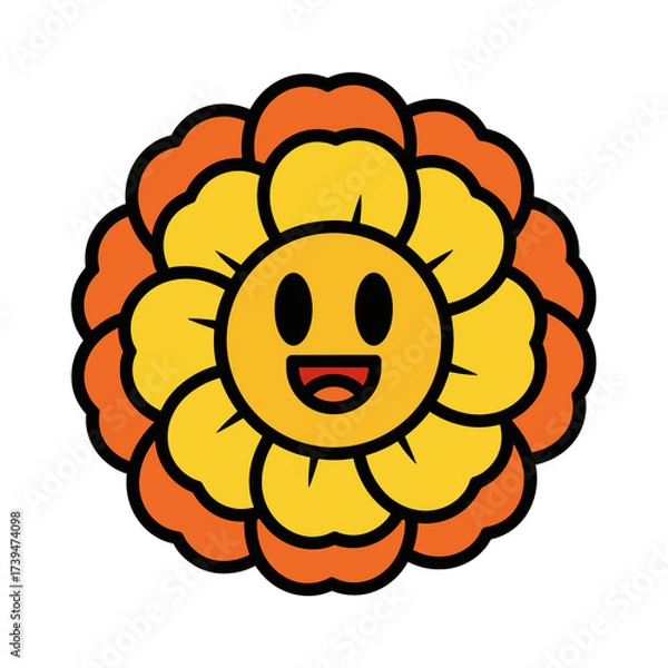 Obraz Happy Cartoon Flower Emoji with Smiling Face and Petals.