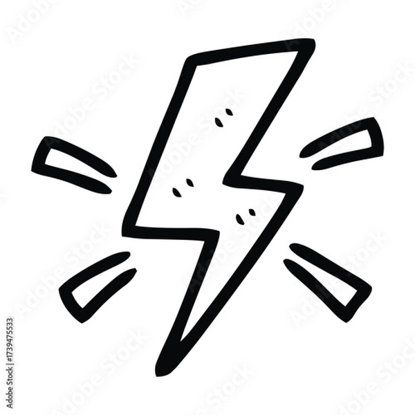 Fototapeta Black lightning bolt symbol with radiating lines on white background electricity power