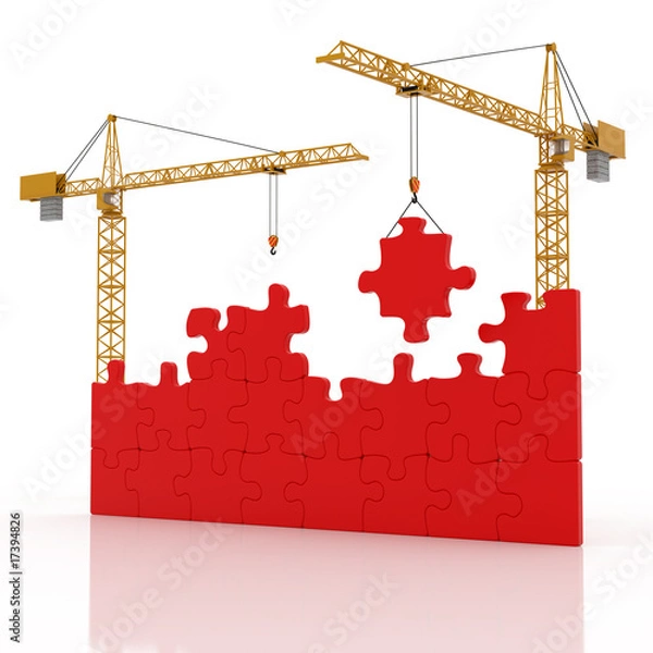 Obraz two cranes and construction puzzle