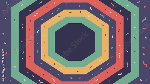 Obraz Colorful abstract octagonal tunnel with confetti and geometric shapes in a retro style design