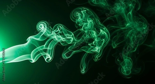 Fototapeta Abstract green smoke flowing gracefully on a dark background art design