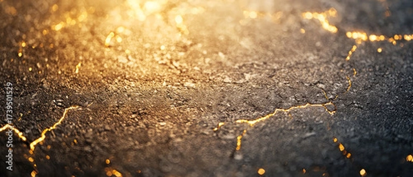 Fototapeta Black textured background with glowing golden sparks and light streaks. Luxury abstract backdrop for premium designs and festive graphics.