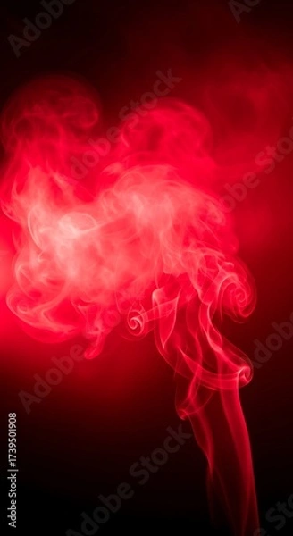 Fototapeta Dramatic Red Smoke Rising Against Dark Background with Beautiful Swirls and Curves