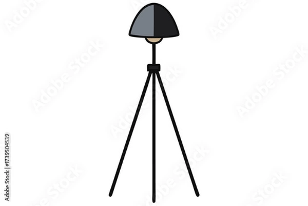 Fototapeta A modern black and white tripod lamp for studio lighting isolated on a white background