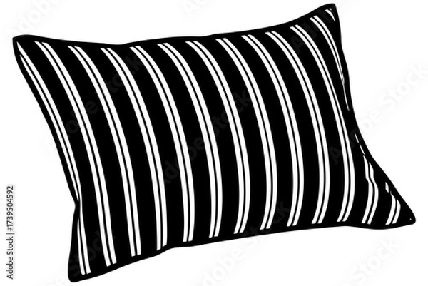 Fototapeta The simple line illustration of a black striped pillow on a white background highlights its fashionable design and subtle material texture