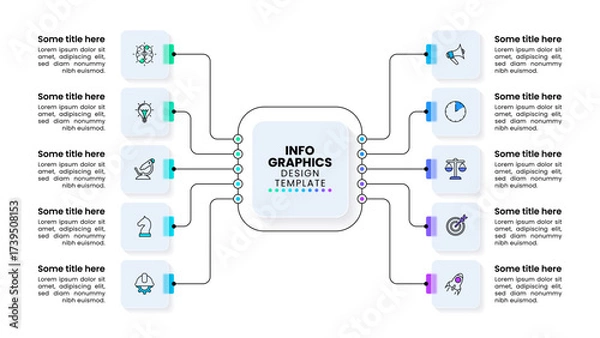 Obraz Infographic template. 10 connected squares with a title in the middle