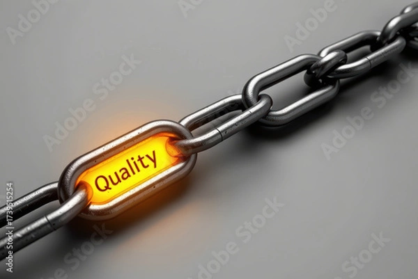 Obraz Chain link quality metal strength durability concept glow glowing chain link highlights quality, symbol of strength