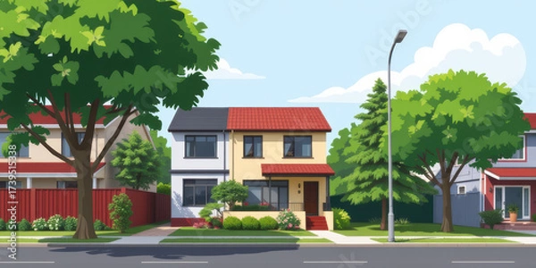 Obraz Charming dwelling unit surrounded by lush trees and greenery, showcasing beautiful accessory