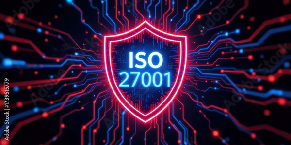 Obraz Iso 27001 glowing shield digital circuit security concept, cyber protection background