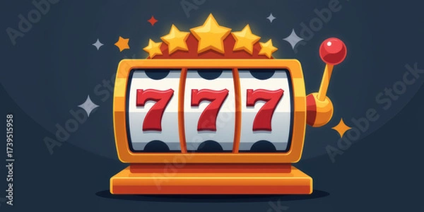 Obraz Lucky slot machine with triple seven and stars celebrating win