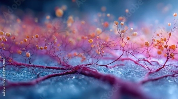 Fototapeta Microscopic Cell Culture View: Petri dish macro perspective showing muscle fiber formation  
