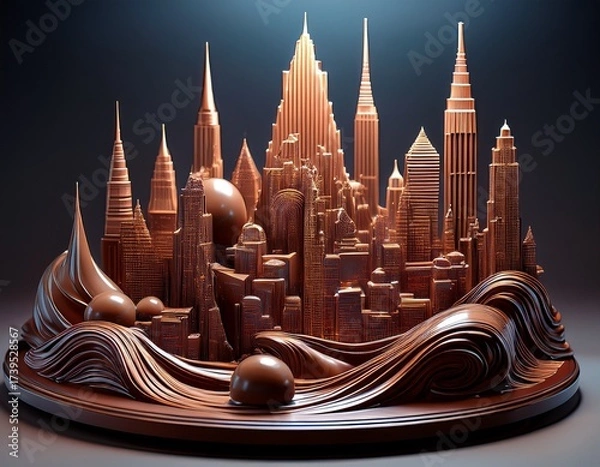 Fototapeta A Chocolate Cityscape: Delicious Edible Architecture with a Sweet and Decadent Touch of Culinary Artistry.