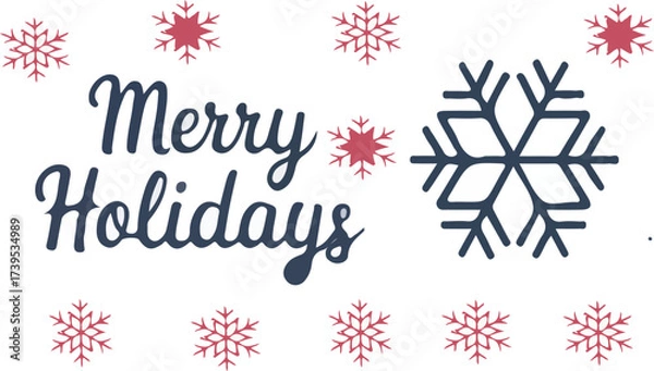 Fototapeta Merry holidays text with snowflakes on white background