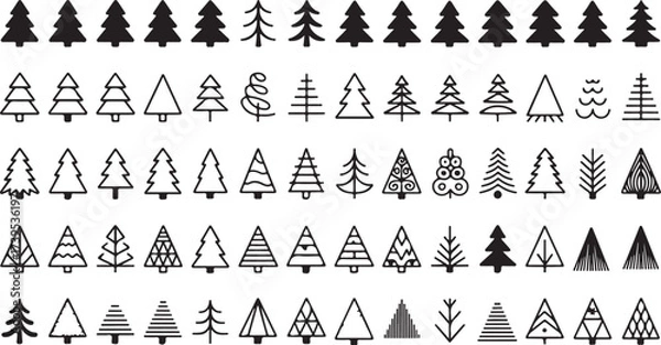 Fototapeta Collection of different christmas tree illustrations