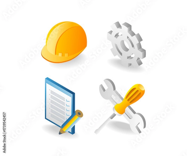 Fototapeta Bundle of illustrations on the theme of repair maintenance mechanics