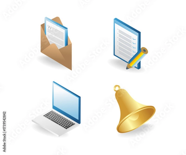 Fototapeta Bundle of business text data computer notification symbols illustrations
