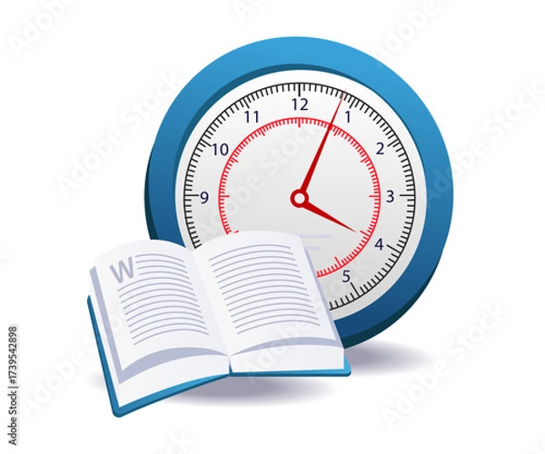 Fototapeta Books with clock symbolizing time management and knowledge