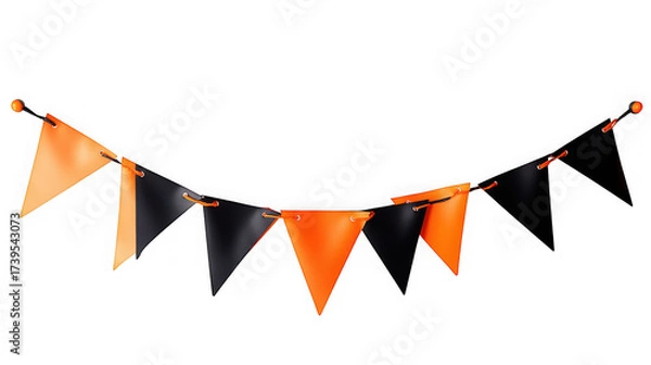 Obraz A festive halloween banner featuring alternating orange and black triangular flags strung together, perfect for holiday decoration, isolated on transparent background