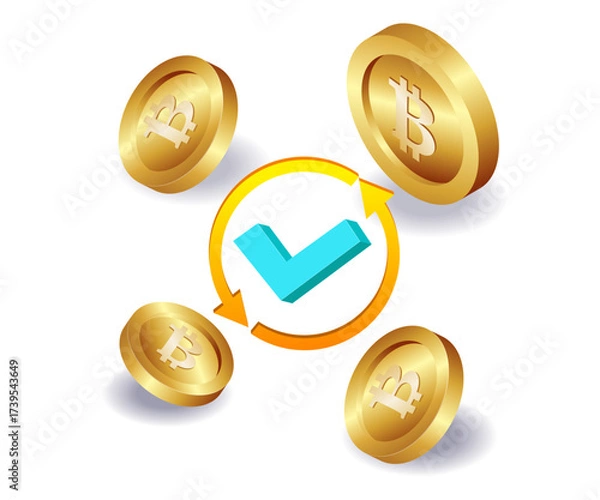 Fototapeta Bitcoin Confirmation Icon Featuring Green Checkmark