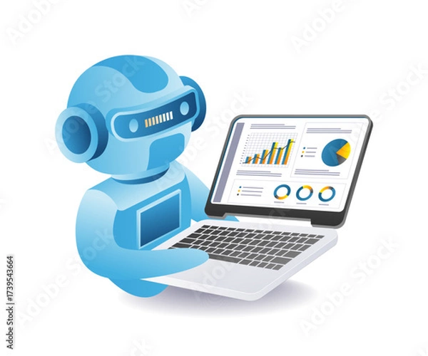 Fototapeta Artificial intelligence robot analyzing business growth graph on laptop