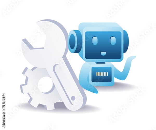 Fototapeta Artificial intelligence repair symbol with robot for smart maintenance