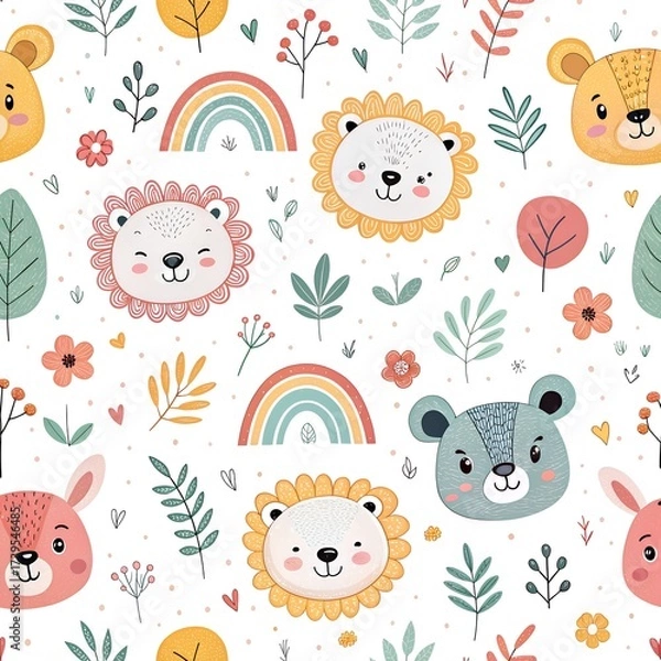 Fototapeta seamless pattern with funny animals