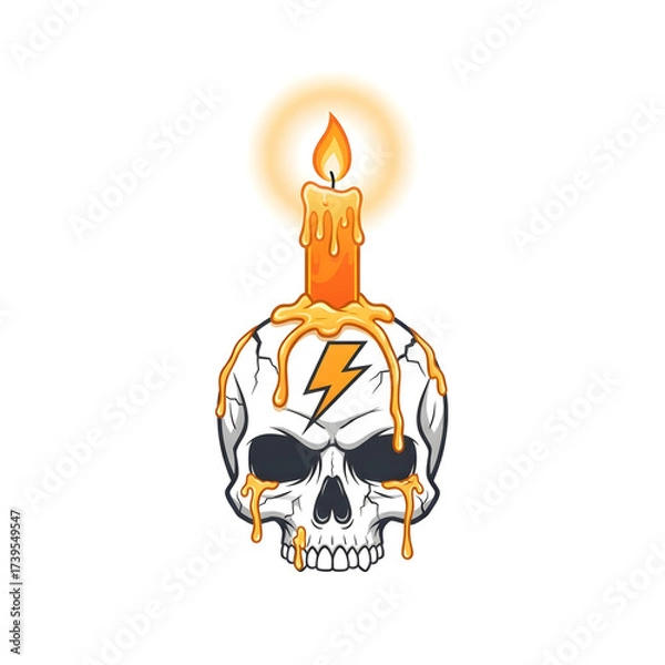 Fototapeta Vibrant Vector Art of a Cracked Skull with a Burning Candle, Dripping Wax, and Electric Lightning Bolt
