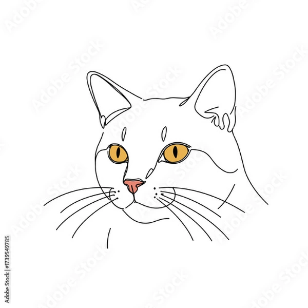 Fototapeta Cat illustration with yellow eyes and simple line art design  