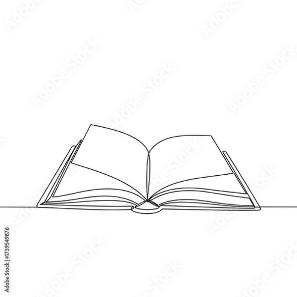 Fototapeta Open book with blank pages in minimalist line art design  