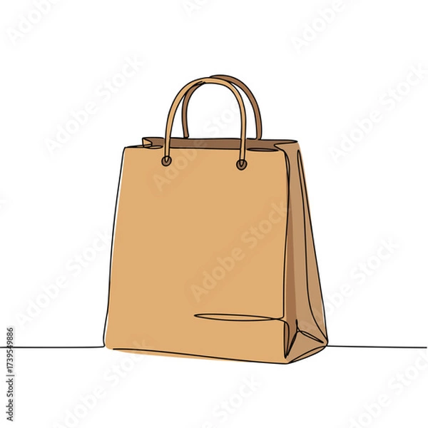 Fototapeta Simple brown shopping bag with handles in minimalist style  