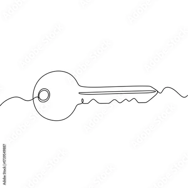 Fototapeta Minimalist line drawing of a key on a white background  