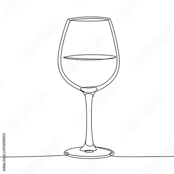 Fototapeta Minimalist outline of a wine glass with water on a clean surface  